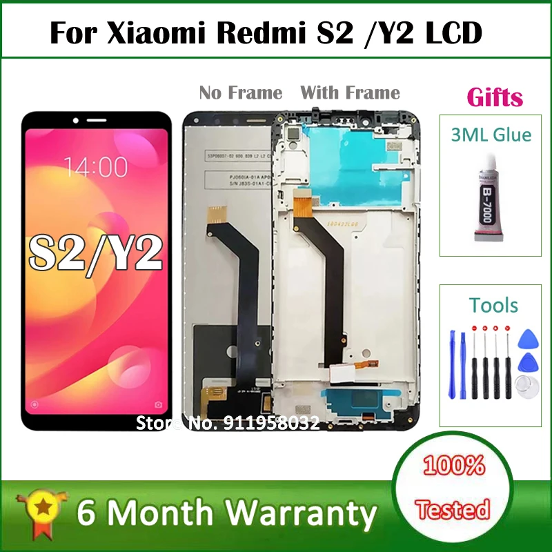 

ЖК-дисплей с дигитайзером сенсорного экрана в сборе для Xiaomi Redmi S2, черный/белый, с рамкой/без рамки