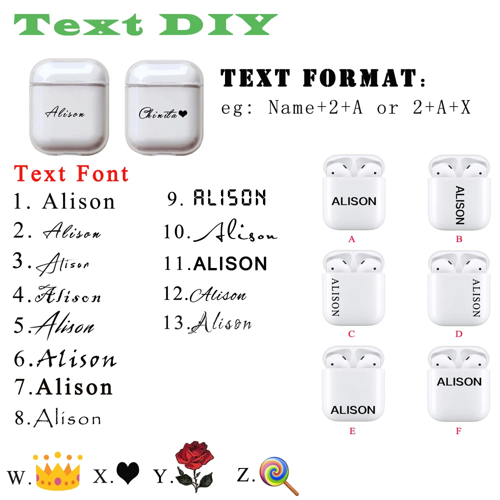 Custom namelogoimage Hard Plastic Case For Air Pods Case for Bluetooth Wireless Airpod Cover DIY Customized Photo Letters