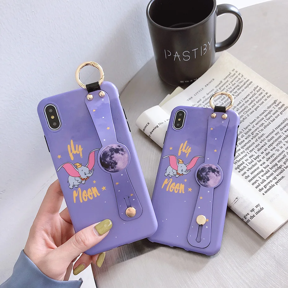 Мультфильм Dumbo чехол для iPhone 7 6 6S 8 Plus X XR милый слон с крыльями ремешок держатель телефона