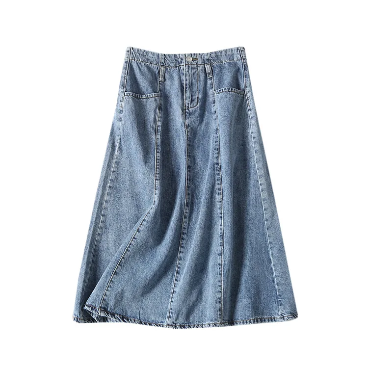 

One's Fashionable Big Hemline Children Joint Tailoring High-waisted Medium-length Umbrella Denim Skirt Entity