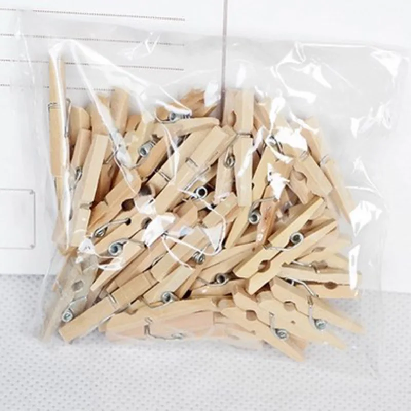 100pc Natural Wooden Clothespins Multi-functional Reusable Mini Clips  Clothes Pins With 10m Jute Twine For Photo Crafts - AliExpress