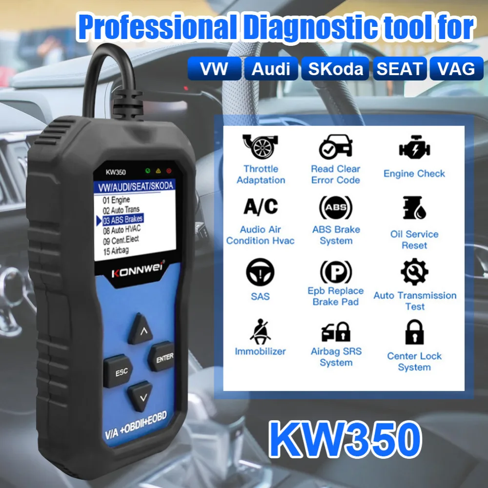 OBD2 сканер KONNWEI KW350 считыватель кодов для VAG VW Audi ABS подушка безопасности сброс