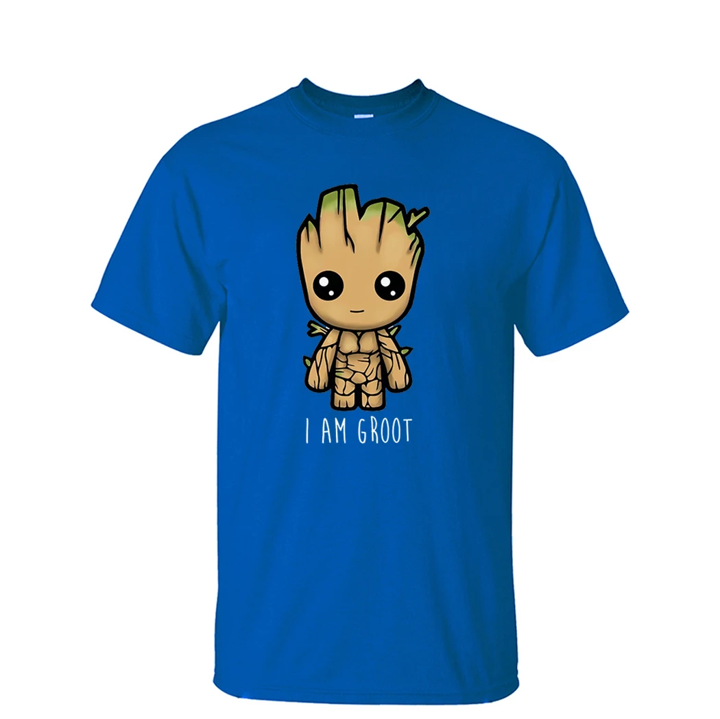 Blue I Am Groot, Мужская футболка, хранители Галактики, фильм, летние топы, футболки, повседневная хлопковая толстовка, Harajuku Shirs, уличная одежда - Цвет: Blue