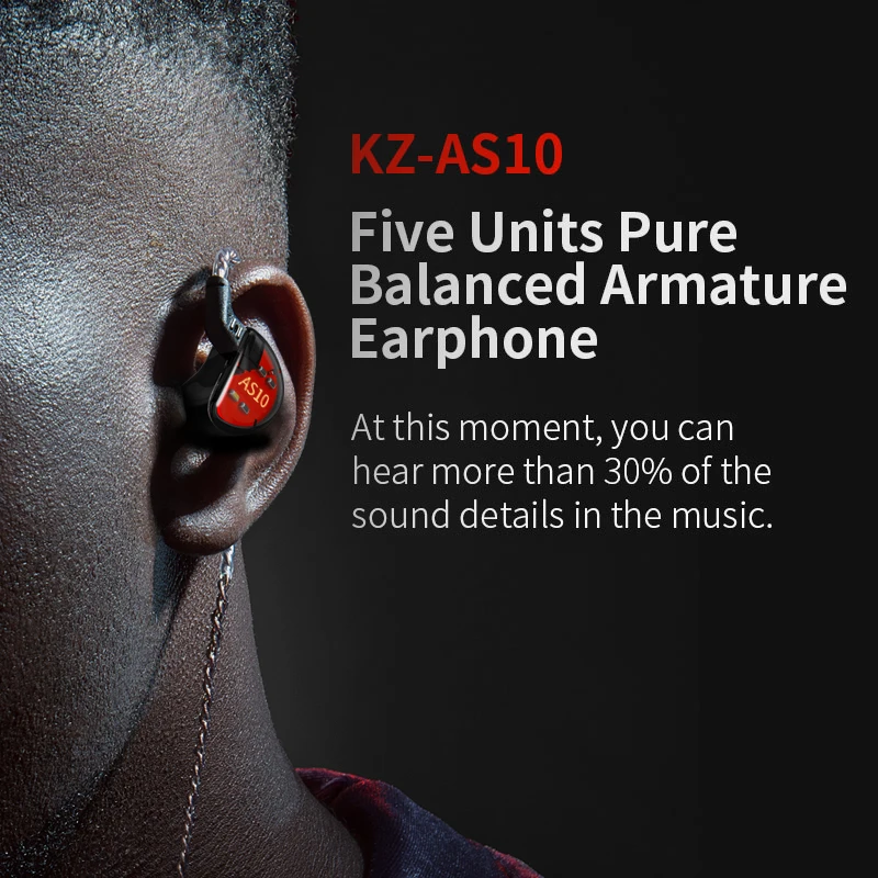 Fones de Ouvido Driver de Alta Fidelidade em Graves Intra-auricular com Cancelamento de Ruídos Cyan Balanced Headset Kz-as10 5ba - Image 5
