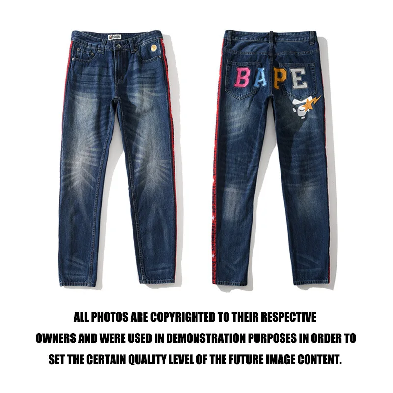 

Japanese-style Popular Brand Embroidered Lightning Red Edge Jeans