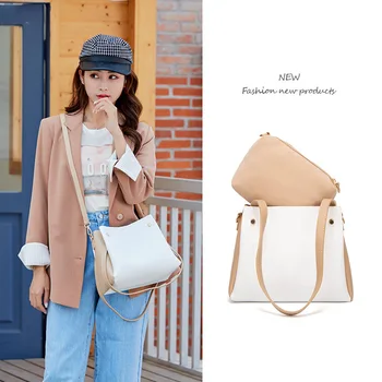 

Ladies Large Capacity Mother Child Bag Korean Version of Contrast Stitching All-match One-shoulder Women's Messenger Bucket Bags