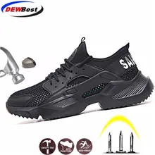 

Breathable Mesh Work Shoes Black Mens Summer Deodorant Lightweight Soft-bottomed Steel Toe Puncture-proof Male Safety Work Shoes