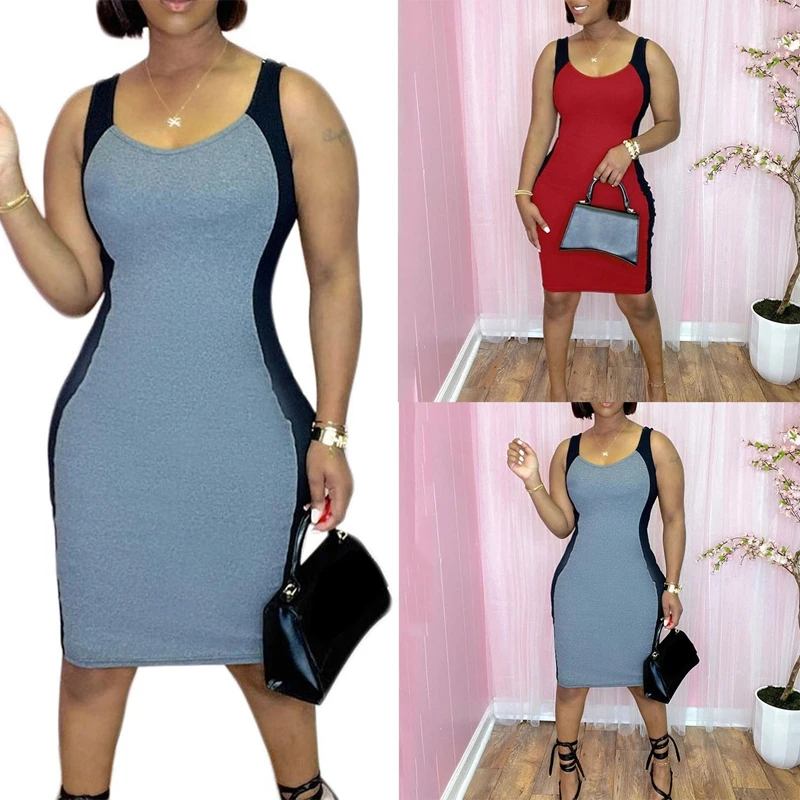 Sexy Casual Stitching Hit Color Sports Bottoming One Piece Skirt One Piece Short Skirt Dresses Aliexpress
