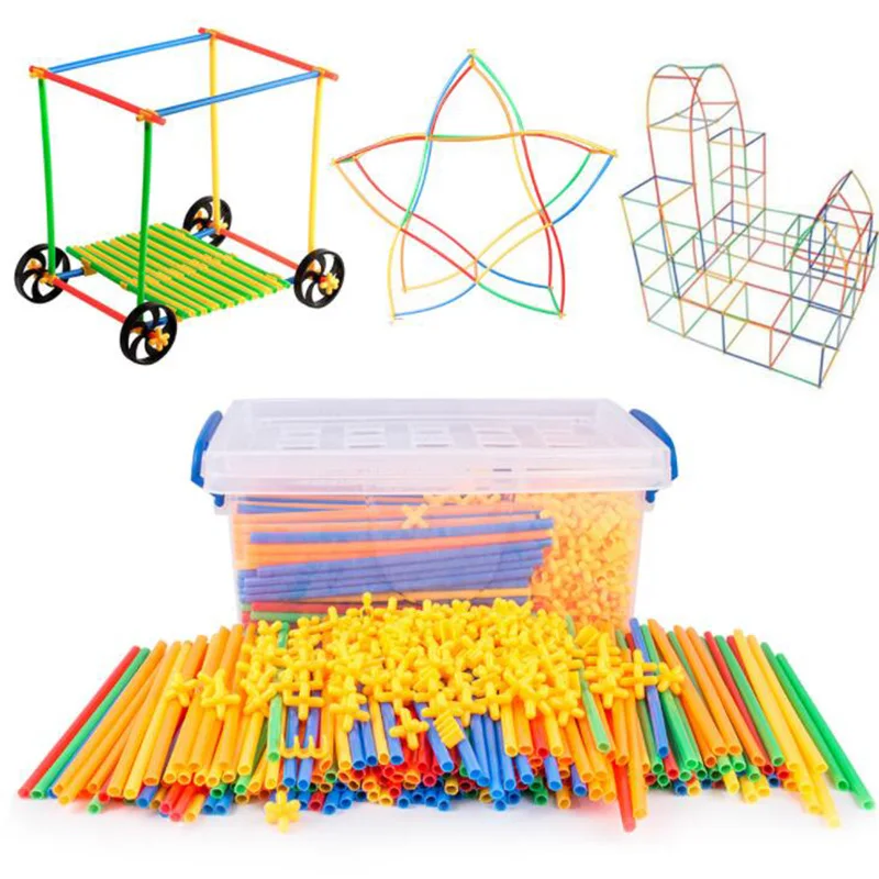 Bloques de construcción de pajita 4D de plástico para bebés, juguetes de desarrollo divertidos, bloques de forma geométrica, juguetes educativos, 100-700 Uds.