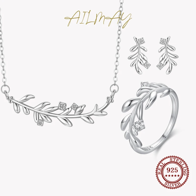 

Ailmay Real 925 Sterling Silver Fashion Tree Leaf Leaves&Branches Stud Jewelry Set For Women Girls Party Accessories Jewelry
