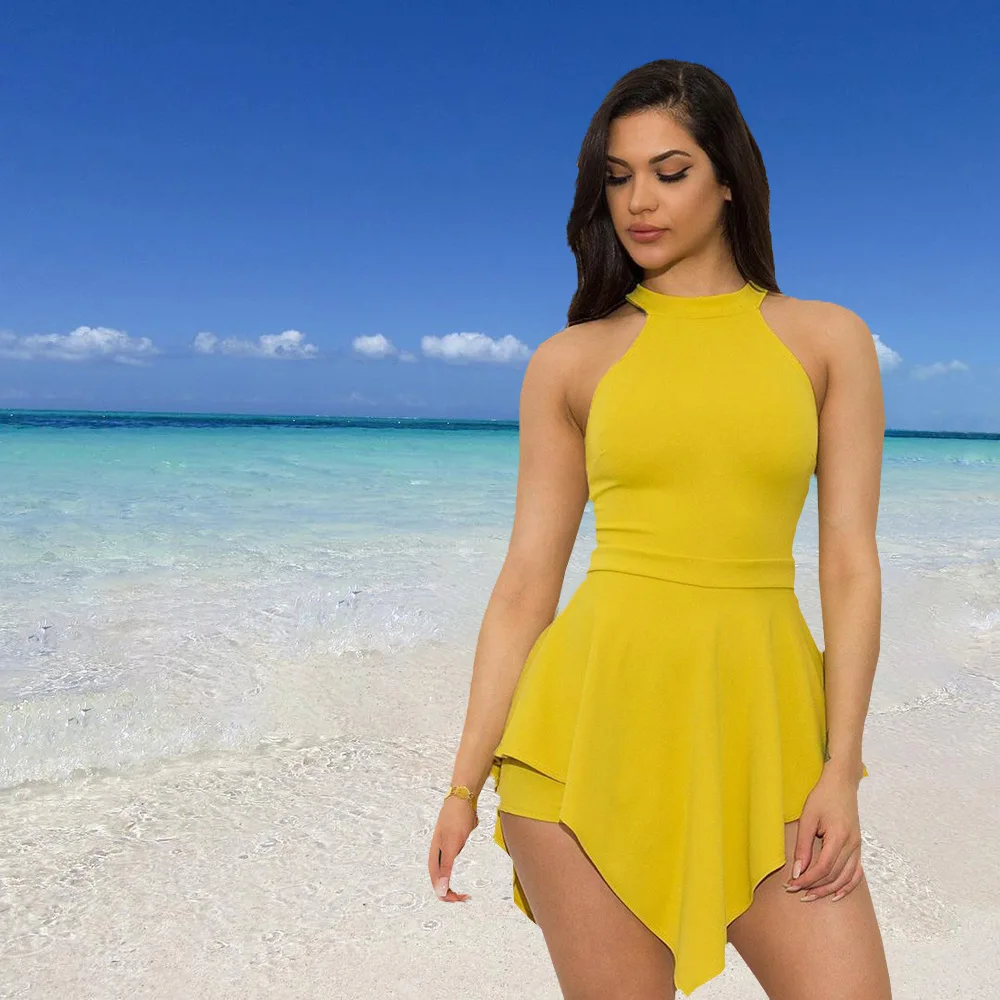 Сексуальный выдалбливают обратно Bodycon Женский костюмчик без рукавов открытая молния сзади Летний комбинезон Элегантный Высокая талия Необычные комбинезоны