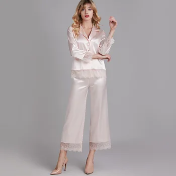 

Silk Pajama Sets For Women Luxury Long Sleeve Pyjamas Sleepwear Oversize 2 Pcs Button UP Pijama With Bags Sexy Homewear