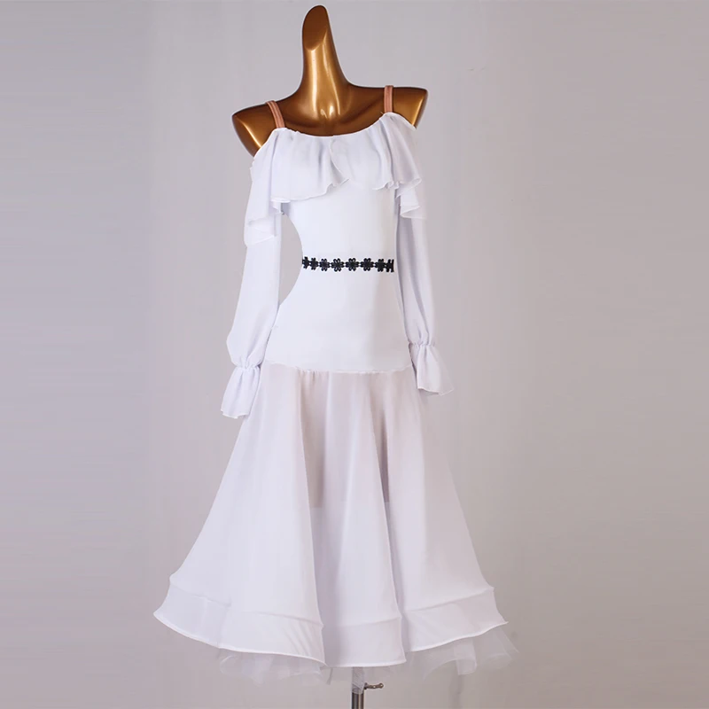 

Высококачественная индивидуальная Женская танцевальная юбка на бретельках с рукавами-фонариками и широкой юбкой для взрослых и детей профессиональные сценические костюмы