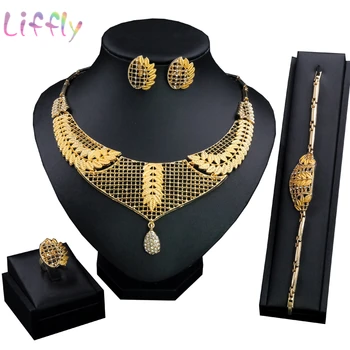 

Dubai Necklace Jewlery Charm Bridal Earrings Jewelry Sets Wedding Ring Bracelet for Women Party Gift Fashion Crystal Jewelry