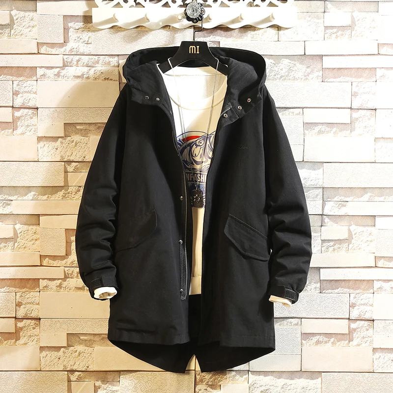

2020 Casual Men's Windbreaker Black Jackets Long Trench Coat For Men Spring Autumn