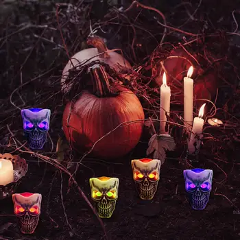 

LED Candle Light Plastic Smokeless Horrible Skeleton Candle Skull Candlestick Resin Home Wall Haunted House Hall Halloween