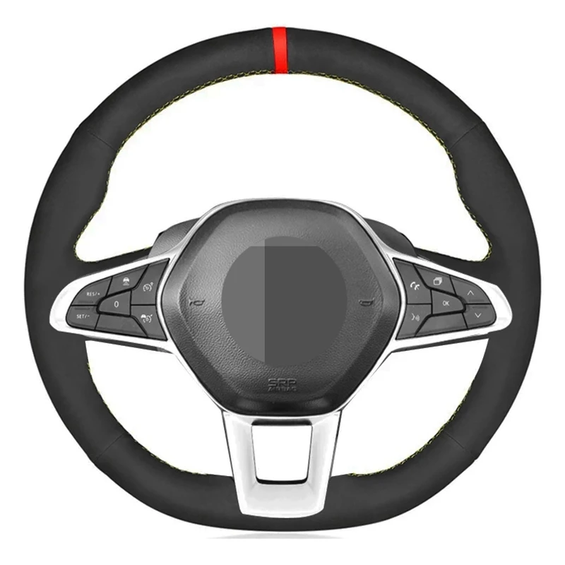 Car Steering Wheel Cover Soft Handstitched Black Suede For Renault