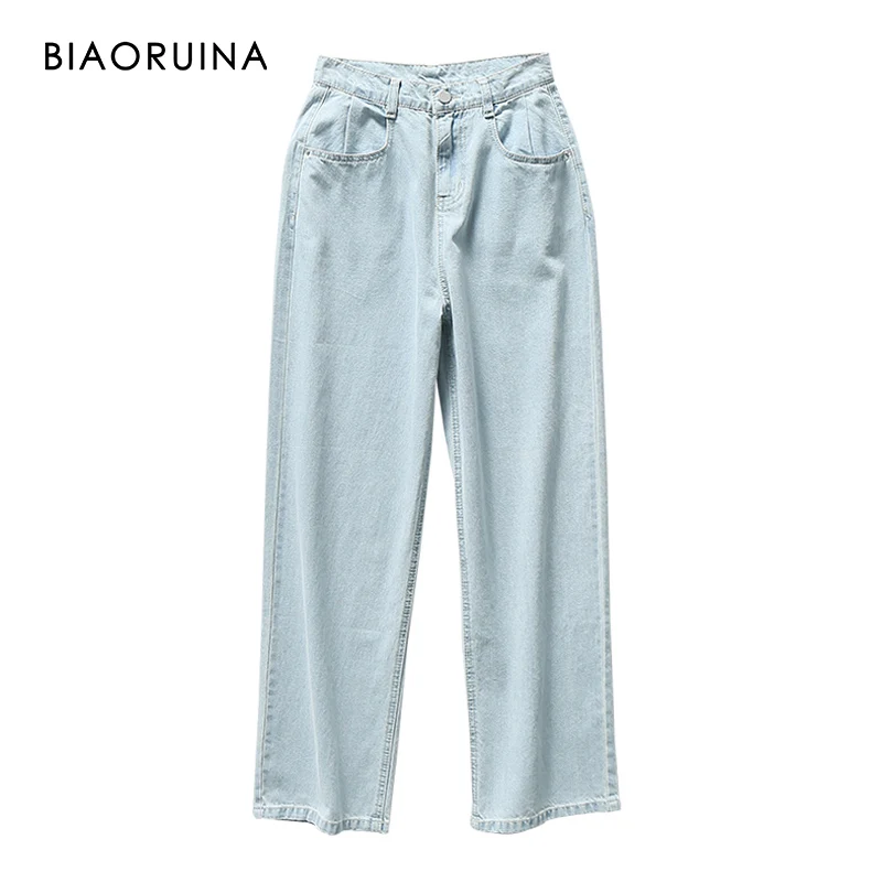 

BIAORUINA Women's Washing Bleached Fashion Loose Wide Leg Jeans Female High Waist Casual Dneim Pant Girls Vintage Jeans
