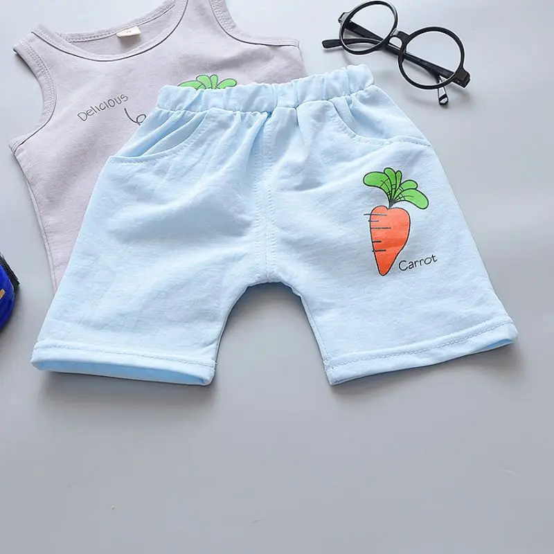 Summer Baby Boys Clothes Casual Sleeveless Carrot Print T-shirt Tops+Shorts Costume Set kids clothes Fashion