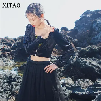 

XITAO Elegant Fashion Women Jacket Velvet Short Coat High Waist V-neck Long Sleeve Slim Was Thin Women Tops Spring New XJ3797