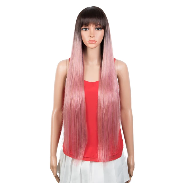 FASHION IDOL Synthetic Wig With Bangs 36 Inch Long Straight Wig Cosplay Ombre Blond Wigs For Black Women Heat Resistant Fiber TTPN6-REPK-PKGD