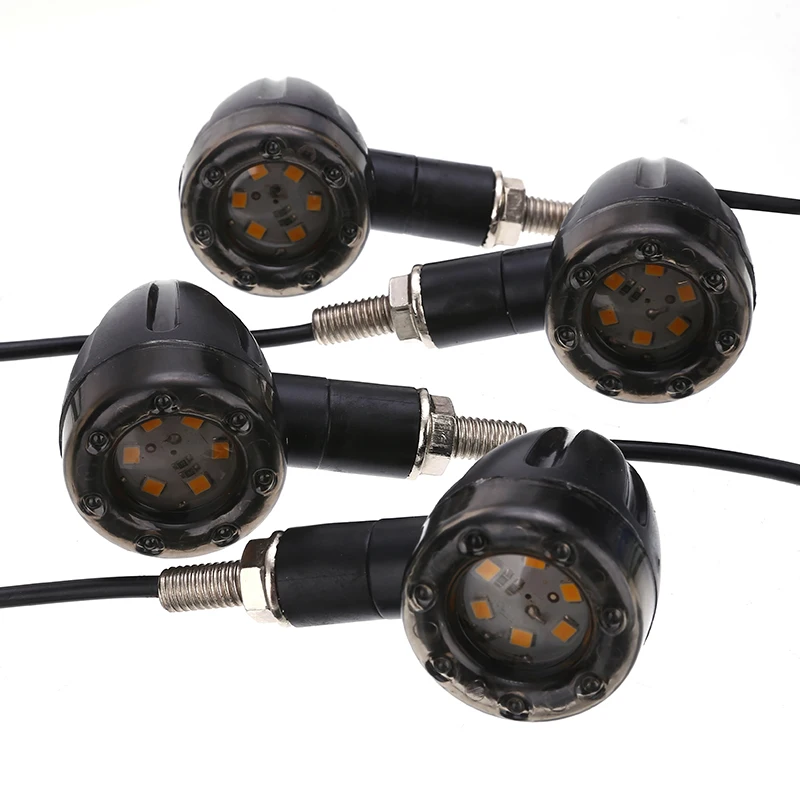 4 Pcs Universal Motorcycle Bullet Turn Signal Tail Brake Light 6 LED Indicator Amber Lamp For Harley Chopper Cruiser DC 12V