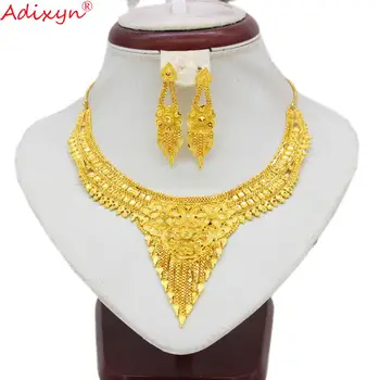 

Adixyn Newest Tassles Jewelry Set Gold Color Necklace/Earrings For Women Girlfriend Birthday Party Items N11161