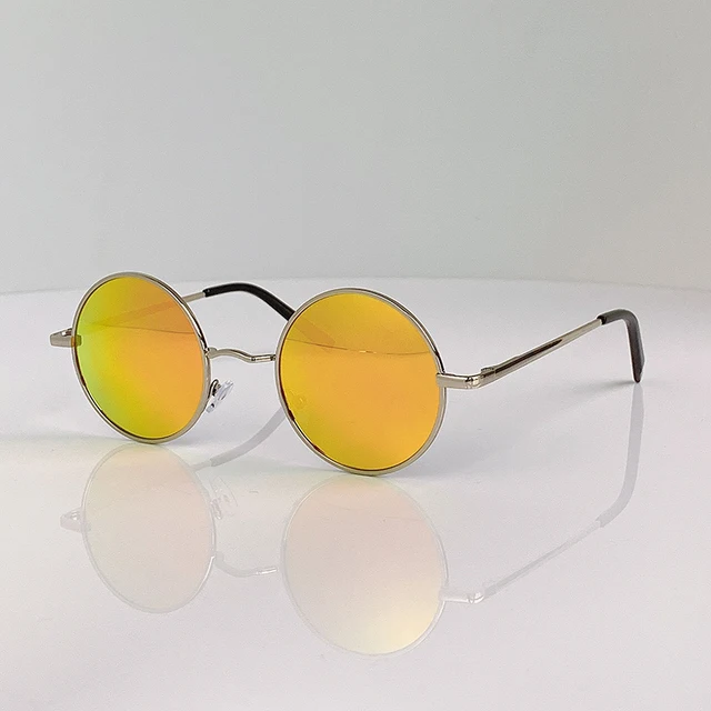 Retro Vintage Round Polarized Sunglasses Men Brand Designer Sun Glasses Women Alloy Metal Frame Black Lens Eyewear Driving UV400 D7 Yellow Mirror