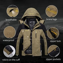 Водонепроницаемая зимняя куртка для мужчин, толстая парка, пальто с капюшоном, ветровка, две куртки в одном, несколько карманов размера плюс, 5XL, 6XL, Прямая поставка