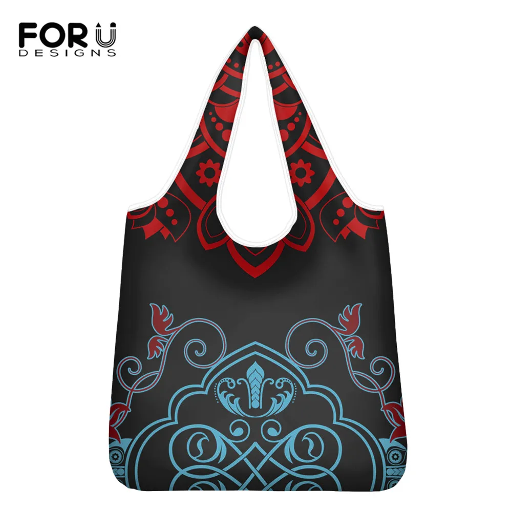 

FORUDESIGNS Vintage Polynesian Tribe Style Women Portable Grocery Bag Ladies Storage Large Shopping Bags Shoulder Bag Mujer