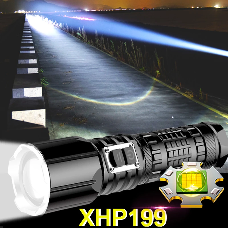 hyper tough torch 5000000LM Most Powerful LED Flashlight XHP199 USB Rechargeable Flash Light 5 Modes Zoom Torch Tactial Flash Lantern Use 26650 waterproof flashlights