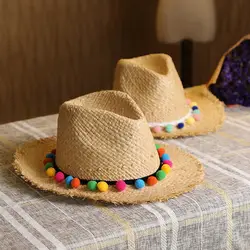 Raffia Burrs Sun Женская Летняя шляпка корейский цвет мяч Джаз Sunhat для женщин Путешествия солнцезащитный пляжный зонтик Повседневная модная