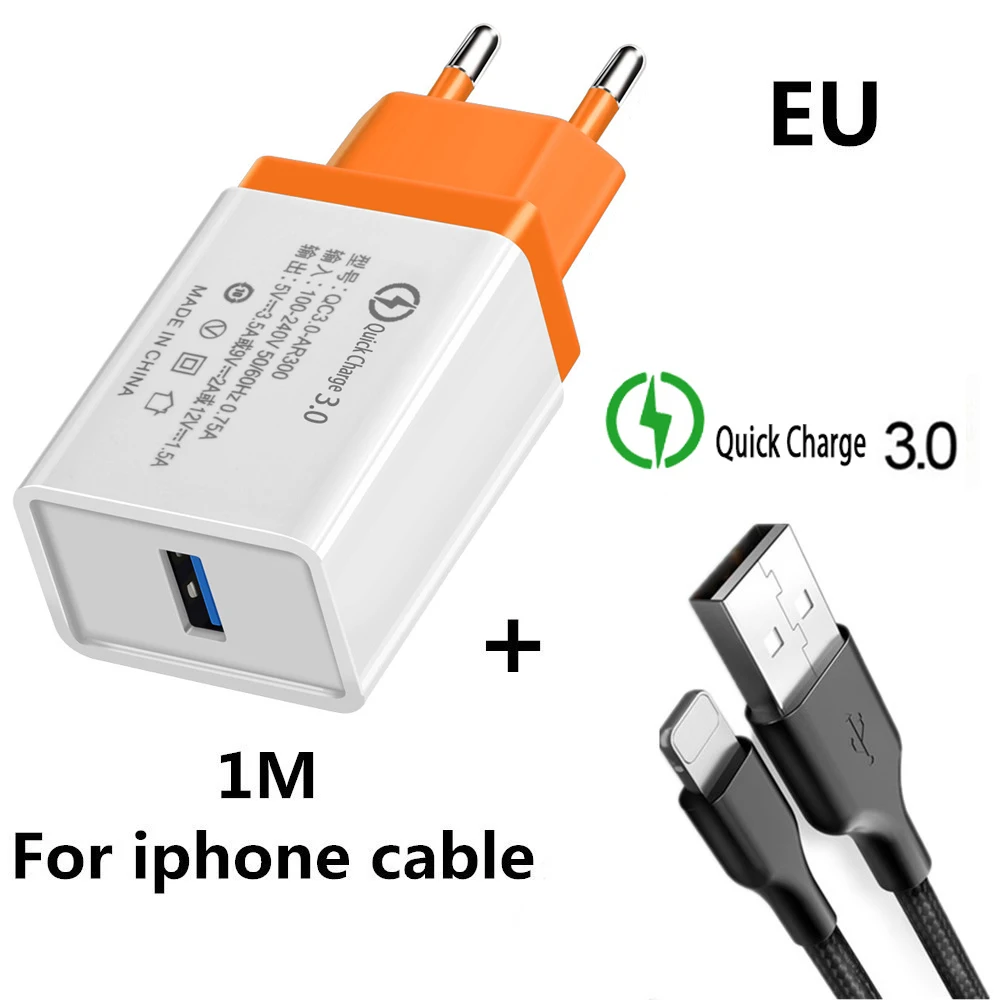 Быстрая зарядка 3,0 зарядное устройство 5V 3.5A EU/USA USB Кабель зарядного устройства для мобильного телефона QC3.0 зарядное устройство Быстрая зарядка для iPhone Plus 5 6 7 8 Apple - Тип штекера: EU  Orange
