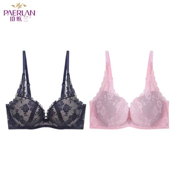 

PAERLAN Sexy Breasts Closure Underwear Seamless Wireless Lace Floral Breasts Push Up Deep Black Bra V Women Underwear