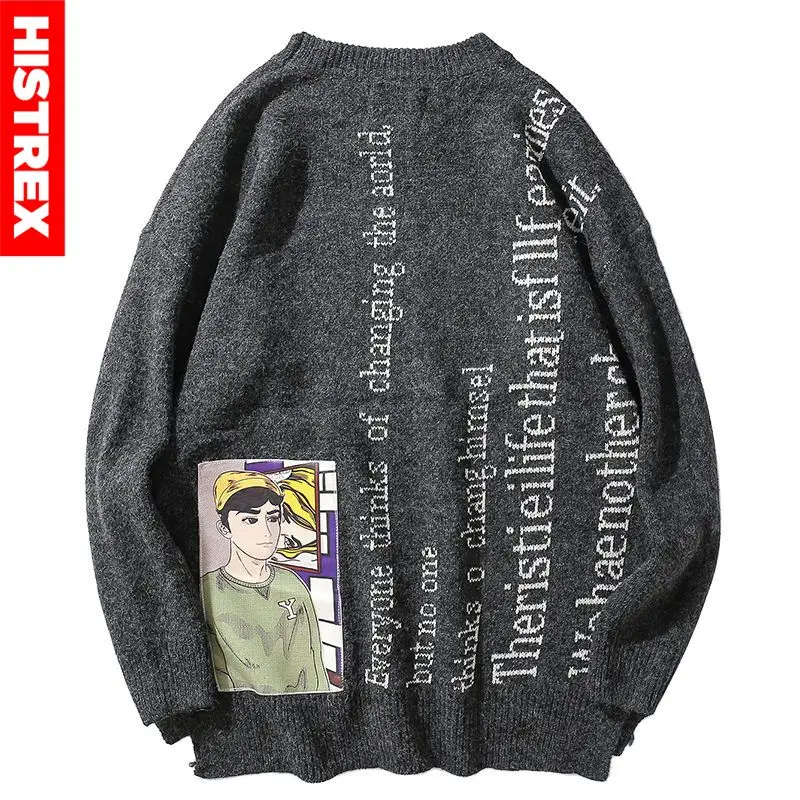 Мужской пуловер свитер в уличном стиле креативный трикотажный хип хоп с надписью
