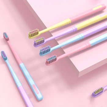 

8 Pcs New Macaron Ice Cream Superfine Toothbrush Super Soft ToothbrushDeep Cleaning Brush With Holder For Oral Care Tools