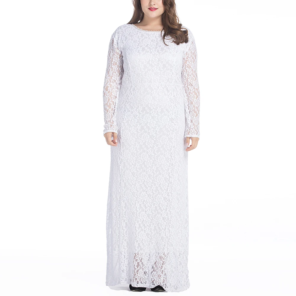 

6xl 7xl Plus Size Party Maxi Dress Big Size Floral Lace Long Vestidos Vintage Evening Gown 2018 Autumn Retro Hollow Out Clothing