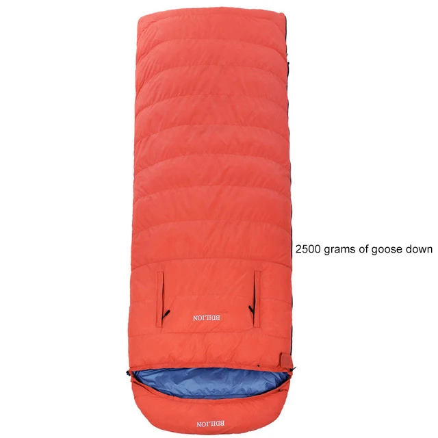 Orange2.5kgGooseDown Camping Winter Expose Hand Sleeping Bag Outdoor Hiking Climbing Splicing Double Sleeping Bag Travel Waterproof Sleeping Bed - Color: Orange2.5kgGooseDown