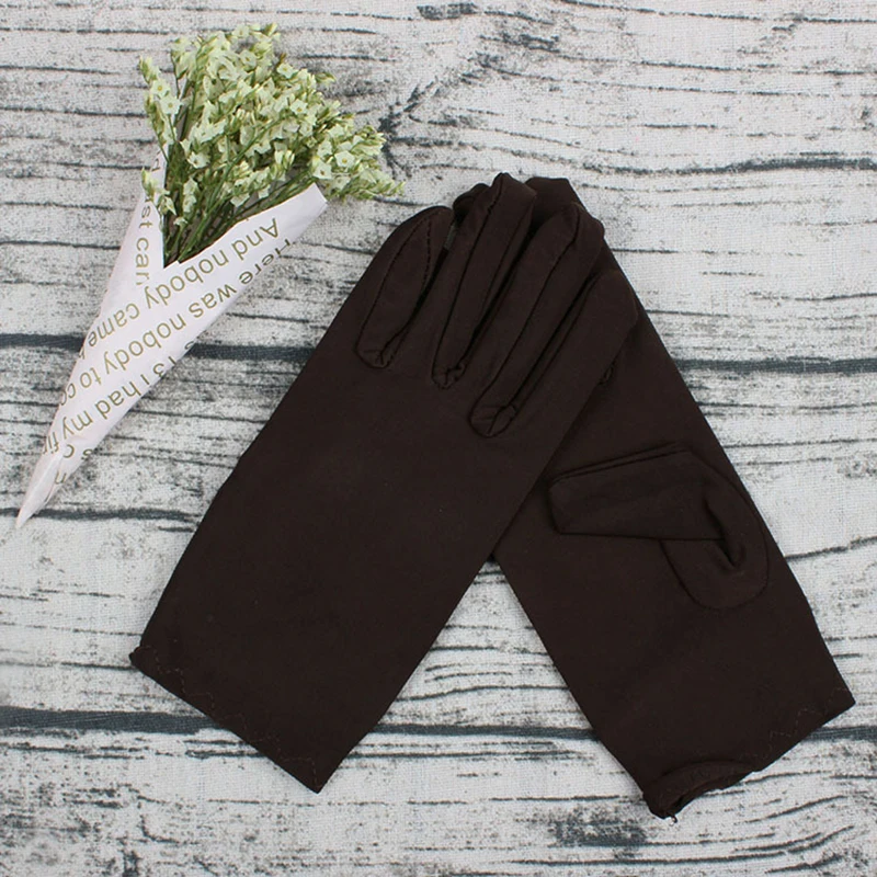 1 пара Весна Лето спандекс перчатки для женщин черный белый этикет тонкий стрейч-перчатки для танцев плотные белые ювелирные перчатки - Цвет: coffee