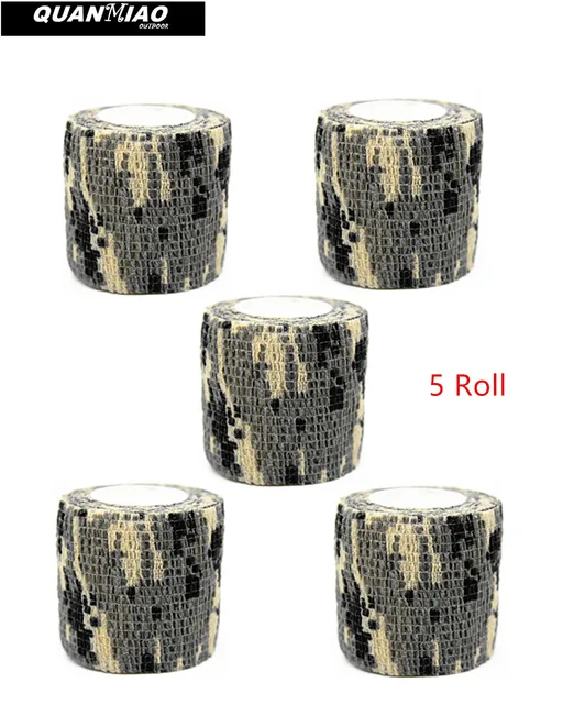 QuanMiao 5 Roll Camouflage Tape Self-adhesive Wrap Military Camo Stretch Bandage for Gun Rifle Camping Hunting Equipment 4Colour ACU