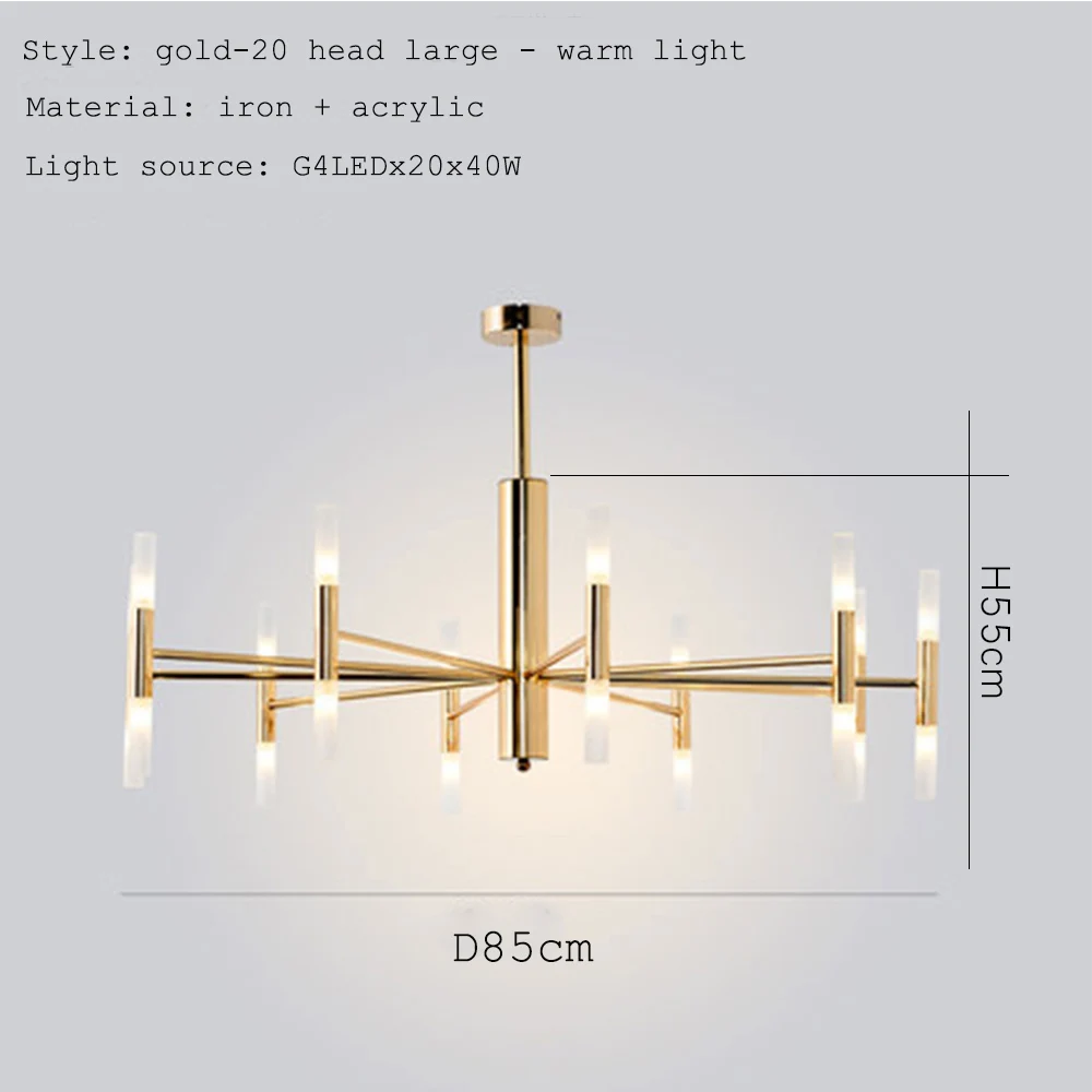 Gold 20head large Декор в стиле арт-деко для гостиной, лофт, светодиодный светильник с двойной головкой - Цвет абажура: Gold 20head large