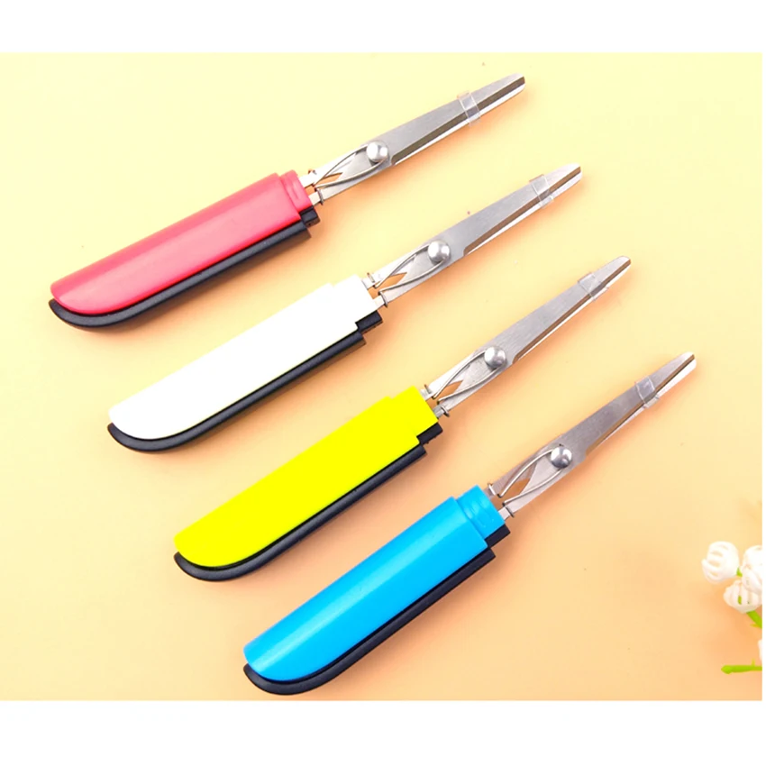 Travel Portable Scissors Creative Crafting Paper Cutting Scissors Automatic Bounce Student office Folding Safety Scissors