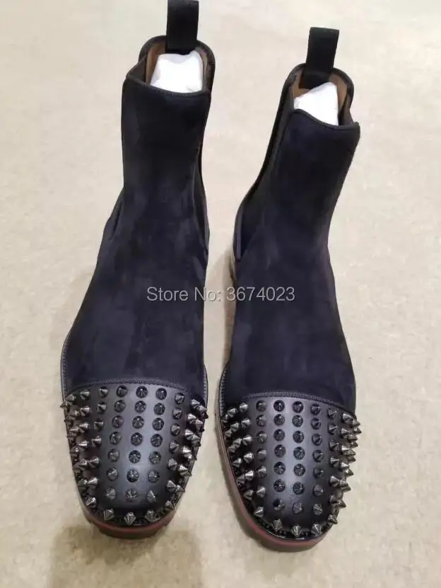 Qianruiti Sapatos Botas; мужские ботинки «Челси» с шипами; обувь с высоким берцем и эластичной лентой; Брендовые ботильоны на низком квадратном каблуке; мужские зимние ботинки