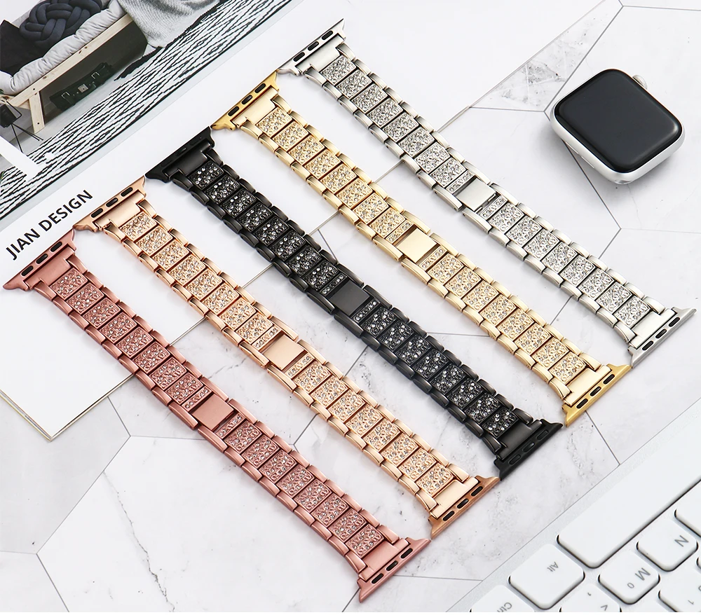 Для Apple Watch band 40 мм 44 мм 38 мм 42 мм Женский алмазный обруч для Apple Watch series 4 3 2 1 браслет для iwatch ремешок из нержавеющей стали