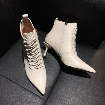 

Leather short boots women 2020 new pointed thin heel high-heeled boots can be used with boots, short sleeve single boots