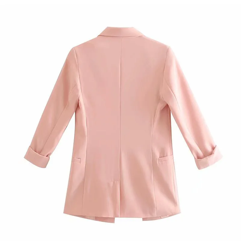 

Wo51 Women's Autumn New Style Solid Color Thin Loose Casual Mid-length Suit Jacket-Style Elegant Suit
