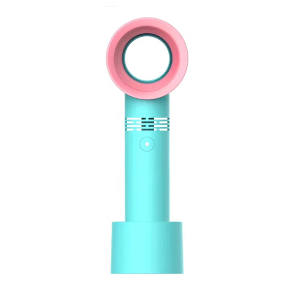 Green Air Cooler Rechargeable With Led Display Fan For Outdoor Mini Folding Cartoon Leafless Fan Ventilator Hand-Held Bladeless - Цвет: Green