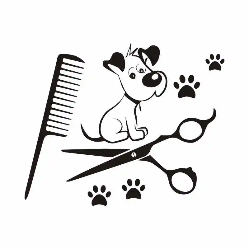 DCTAL Pet Shop Vinyl Wall Decal Pet Grooming Salon Dog Scissors Shop Comb Mural Art Wall Sticker Pet Salon Room Decoration