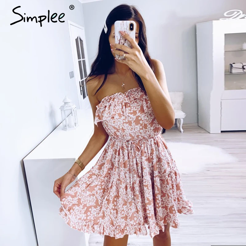 Simplee Sleeveless floral print tube dress Women sexy high wasit ruffled mini dress Casual lady chic beach holiday summe dress Simplee Sleeveless floral print tube dress Women sexy high wasit ruffled mini dress Casual lady chic beach holiday summe dress