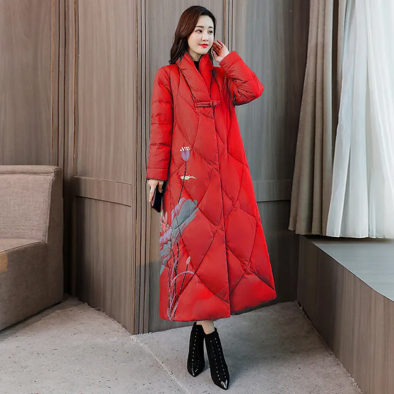 red parkas Винтажная женская зимняя куртка размера плюс 3XL с хлопковой подкладкой, Женское зимнее пальто, женская куртка с воротником-стойкой, Длинные парки C5971 - Цвет: red parkas